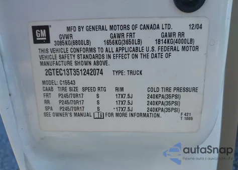 2005 GMC Sierra 1500 Slt из США, поврежденный, VIN 2GTEC13T351242074